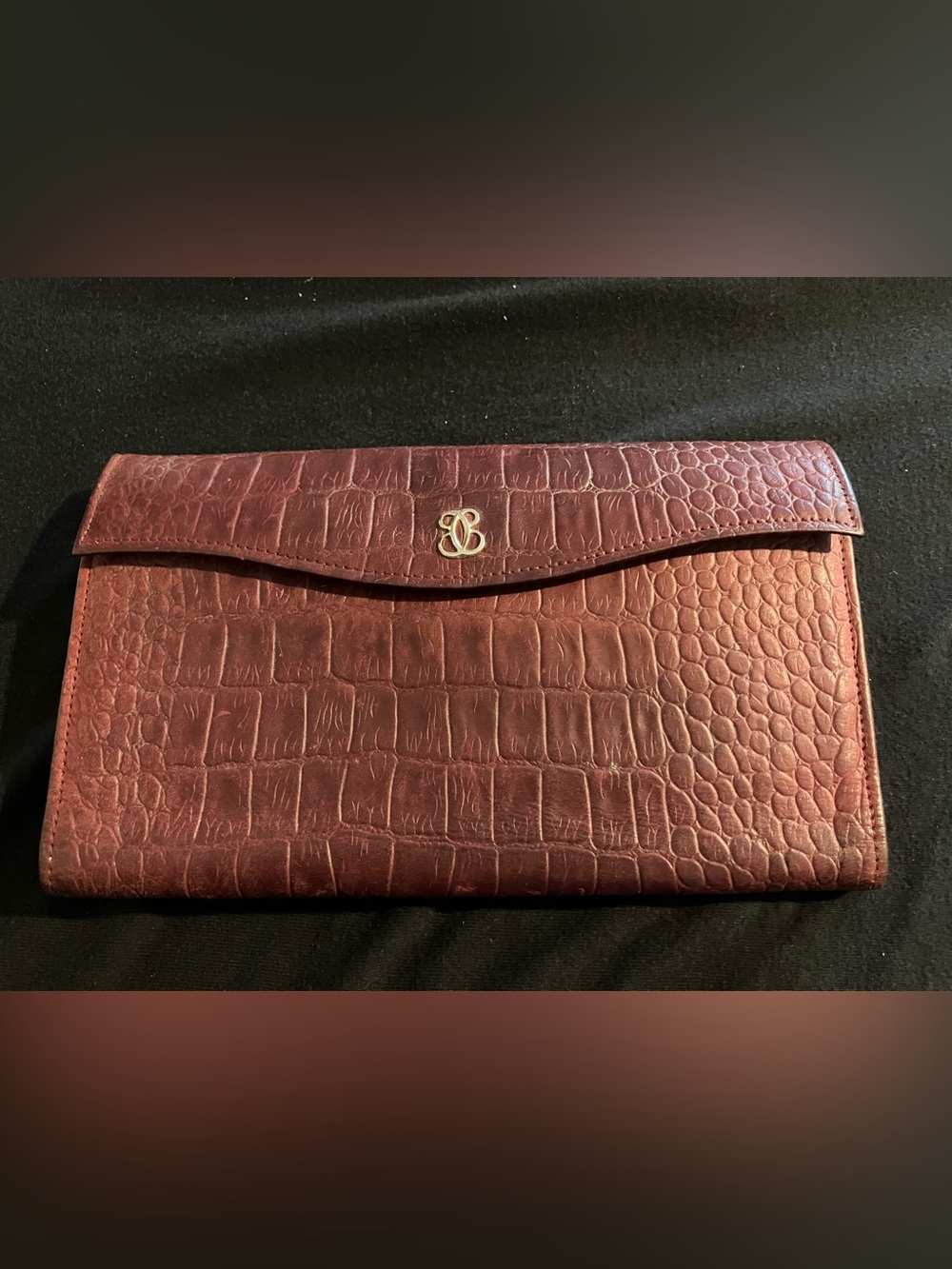Buxton Wine Croc-Embossed Envelope Clutch with Gold Logo Accent